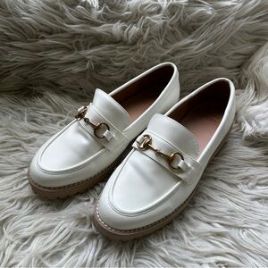 Elegant White Loafers with Gold Accents